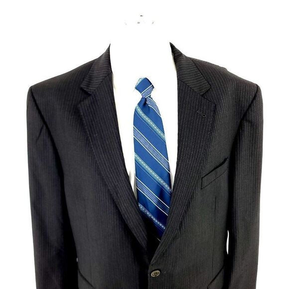 Jos A Bank Signature Gold Wool 2 Button Suit Jacket 46R Gray W Blue Gray Striped - Picture 1 of 12